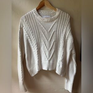 Pistola White Crew Neck 100% Cotton Cable Knit Crop Sweater Slouchy